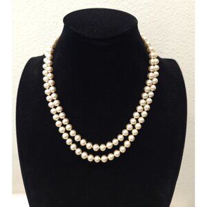 Vintage Double-Strand Ivory Faux Pearl 18" Necklace With Ornate Gold-Tone Clasp